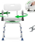 Swivel Shower Chair With Drop Arms And Back For Inside Showers, 360 Degree Rotating Bath Seat, Non Slip Armrests, Aluminum