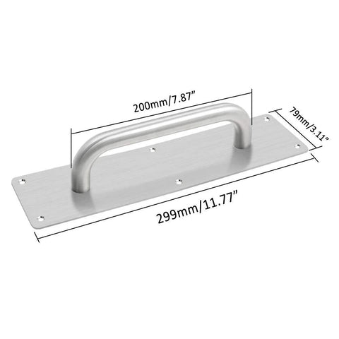Stainless Steel Door Handle Pull Plate For Commercial Doors Pack Of 2 299x80mm 11.77 In By 3.15 In Brushed Chrome Finish visible dimensions
