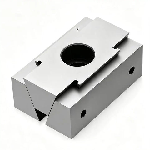 One Piece M8 Double Sided Clamping Block For CNC Machining Quick Swap Jaw Fixture with round mounting hole and steel finish.