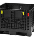 Heavy Duty Collapsible Bulk Container 2000 Pound Capacity Stackable Dump Bin with dual side access doors in black.