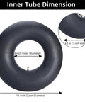 2-Pack Heavy-Duty Inner Tubes 16x6.50-8 And 16x7.50-8 With TR-87 Bent Valve Stem, dimensions shown, for Lawn Mowers, Tractors, Wheelbarrows.