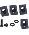 Hella Tough VORON V24 Extrusion Frame Kit components including four black angled brackets and two screws with washers.