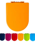 Tough Square Toilet Seat With Buttery Smooth Soft Close Lids And Super Quick Release Hinges For Hassle Free Cleaning Plus Durable Polypropylene Construction In Classic White For Your Bathroom Refresh - Orange lid with quick release hinges.