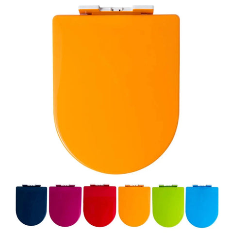Tough Square Toilet Seat With Buttery Smooth Soft Close Lids And Super Quick Release Hinges For Hassle Free Cleaning Plus Durable Polypropylene Construction In Classic White For Your Bathroom Refresh - Orange lid with quick release hinges.