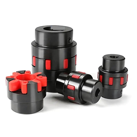 Top Grade 8 To 24mm Flexible Jaw Coupler For D40L66 Ballscrew Motors With Steel Shaft Spider Hub shown in multiple angles.