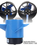 Blue 5000KV RC Underwater Thruster With 60mm Propeller For Submarines And RC Boats in front view showcasing dual propellers.