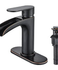 Waterfall Bathroom Faucet With Single Lever Handle Matte Black Brass Sink Faucet 1 Hole 6 Inch Centerset Includes Pop Up Drain
