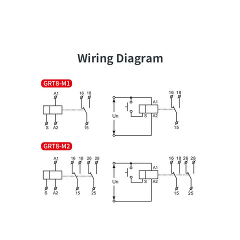 Wiring diagram for Versatile 16A Time Relay With 10 Function Modes Accepts AC DC 12V To 240V Power 2 Outputs Control Relay GRT8 M2