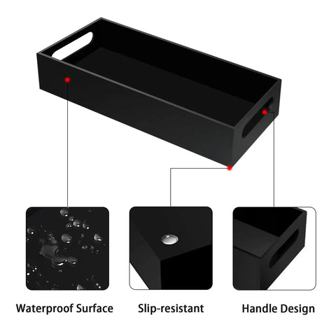 Black Acrylic Toilet Paper Holder With Storage And Tank Tray Modern Vanity Organizer With Handles Spill Proof Bathroom Desk Organizer For Home Decor And Countertop