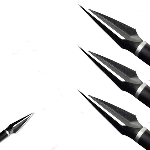 Close-up of Pack Of 6 120 Grain Traditional Archery Broadheads For Compound Bow Hunting with fixed blade arrow tips on white background
