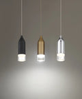 Trio of pendant lights including Action 8-In LED Pendant Light 3000K Black With Dope Retro Spun Metal Housing