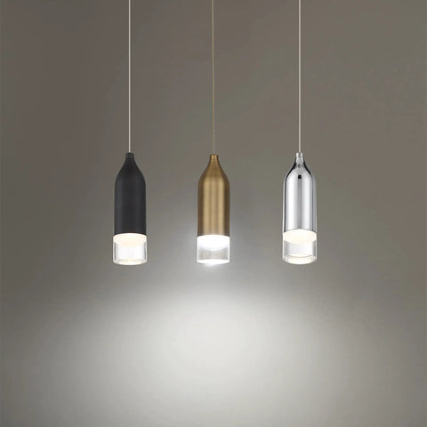 Trio of pendant lights including Action 8-In LED Pendant Light 3000K Black With Dope Retro Spun Metal Housing
