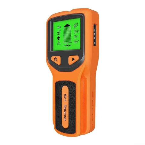 5-in-1 Stud Finder Wall Scanner with LCD Display for Wood Metal AC Wire Detection Deep Scan up to 2.36 Inch(Orange) showing front view.