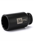 One Half Inch Drive Deep Spindle Axle Nut Impact Socket 36mm 12 Point CR MO Steel With Protective Black Phosphate Finish