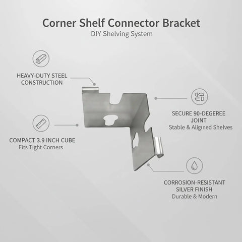 1 Pack Corner Shelf Connector Bracket made from steel 90 degree joint for DIY shelving projects, silver finish, 3.9 inches