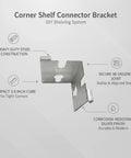 Easy Install Corner Shelf Connector Steel 90 Degree Bracket For DIY Shelving No Fuss Silver 3.9 Inch Square Support For Garage Racks