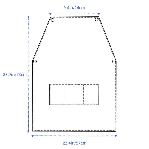 Diagram of Transparent Waterproof Hair Stylist Apron with dimensions, 29.5 inch length, pockets, adjustable straps, durable design.