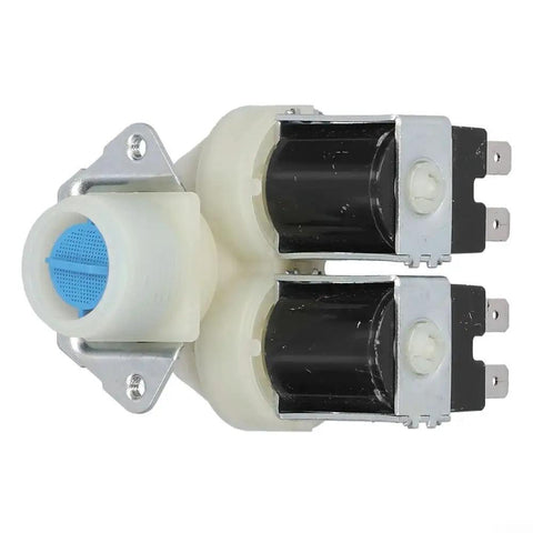 Inlet Solenoid Valve Kit for Washing Machines, 180A Dual Head Direct Replacement, Metal and Plastic Build, Smooth Water Flow, No Fuss Install, Silver Finish, Compact 8 By 7 By 6.5 Cm for Fully Automatic Washers front view