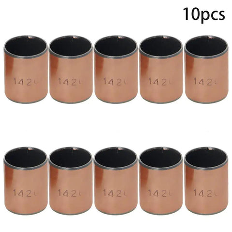 Badass Oilless Bushings With Hella Smooth Sleeve Bearings Built Different Using A Carbon Steel Base To Keep Things Running Sweet For Heavy Machinery 14X16X20mm Plain Bearings 10 Pack, showing ten copper sleeve bearings.