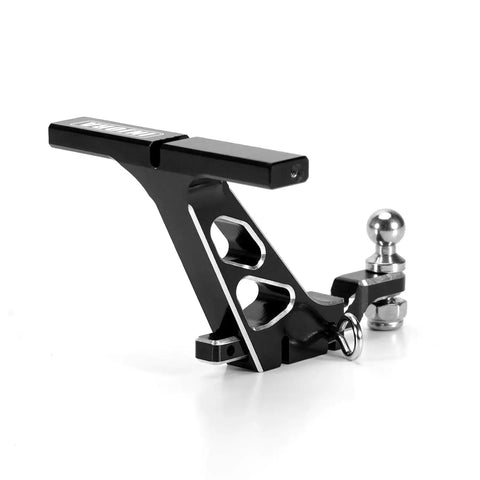 CNC Aluminum Drop Hitch Receiver For 1to24 RC Crawler SCX24 Upgrade Pack Of 2 in black, viewed at an angle