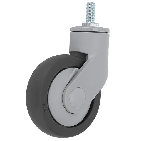 Jauarta TPR Caster Wheels with Threaded Stem, durable gray TPR wheel, side view, ideal for sturdy furniture applications.