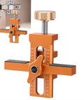 Adjustable Wardrobe Cabinet Door Panel Installer Jig for Easy Cabinet Frame Install Clamp, orange aluminum tool in use.