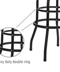 Close-up of Heavy-Duty Steel Garage Shop Stool With Swivel Cushion Seat, four sturdy legs, and 360 degree foot rings.