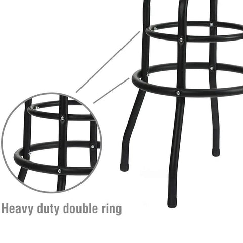 Close-up of Heavy-Duty Steel Garage Shop Stool With Swivel Cushion Seat, four sturdy legs, and 360 degree foot rings.