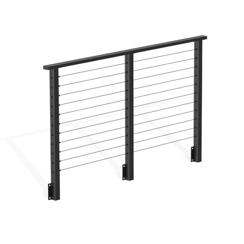 36 Inch Side Mount Cable Railing Post Kit With Fascia Deck Brackets Slick Black featuring two level posts and swageless stainless steel cables.