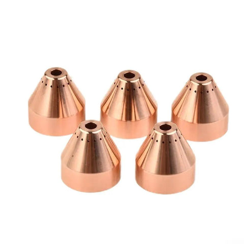 Heavy Duty 5-Pack Plasma Cutter Shield Caps Perfect Fit For Hypertherm 65 And 85 Models robust copper construction shown from above.