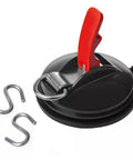 Beefy Heavy Duty Vacuum Suction Cup Anchor for glass lifting and car mounts with red securing hook and metal S-hooks