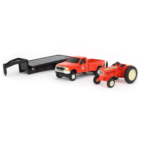 Die Cast Allis Chalmers D19 Tractor With Ford F 350 Pickup And Fifth Wheel Trailer Set One Sixty Fourth Scale Collectible Diecast