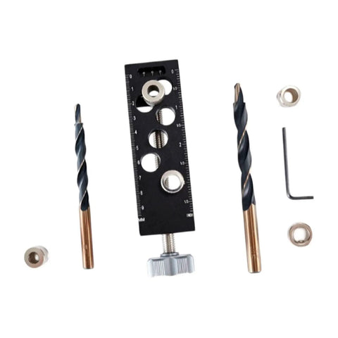 Rock Solid Aluminum Alloy Pocket Hole Jig No Fuss Drill Guide Tool With Snap Lock Countersink Design For Quick Woodworking and Furniture Assembly Builds, includes drill and fixtures.