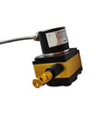 Side view of Pro-Grade Linear Position String Pot Sensor with 200mm tracking range and rotary potentiometer style, black and gold design.