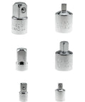 Six-piece TAODAN chrome-vanadium socket adaptor set for 1/4, 3/8, and 1/2 inch drives.