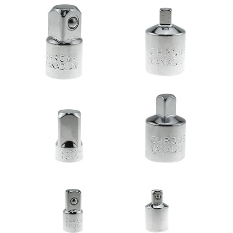 Six-piece TAODAN chrome-vanadium socket adaptor set for 1/4, 3/8, and 1/2 inch drives.
