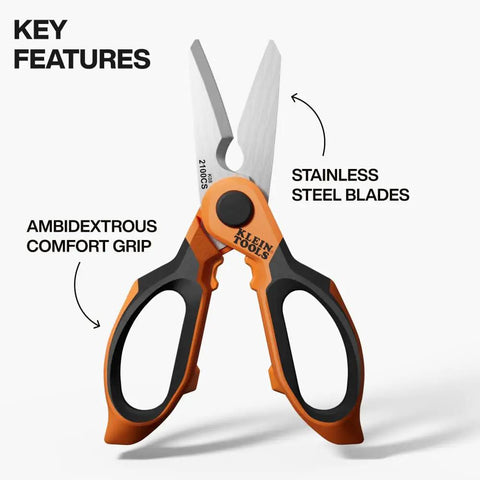 Stainless Steel Electrician Scissors With Serrated Blade And Built In Data Cable Stripper 7 Inch Pro Grade Heavy Duty Wire And Cable Shears