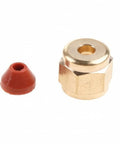 Heavy Duty Simhoa Stage Fog Machine Nozzle Replacement Fitting With Brass Hex Body Threaded Connector And Cap For Epic Nightclubs And Party Event Setups, showing brass fitting and cap.