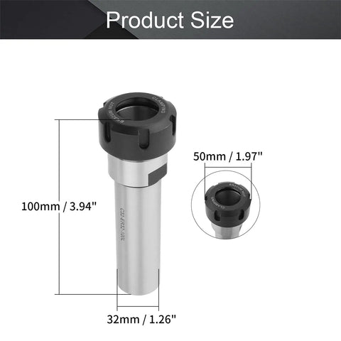 Diagram of ER32 Router Collet Chuck Extension Rod 32mm Shank By 100mm Length Heavy Duty CNC Milling Tool Holder with size measurements