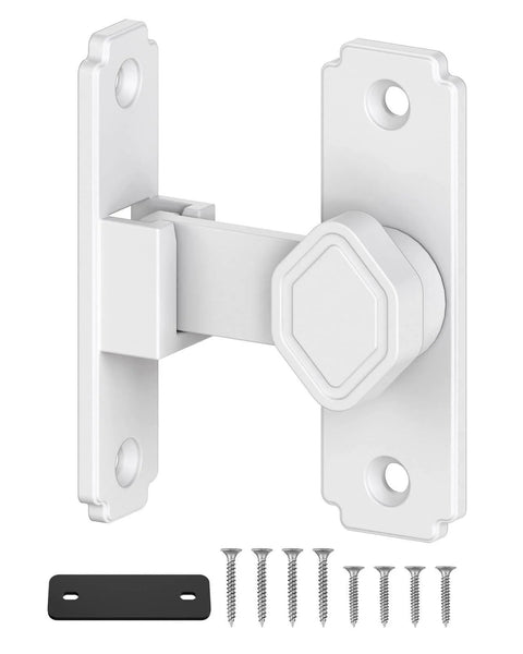 90 Degree Barn Door Lock Latch For Cabinets And Sliding Doors Right Angle Lock For Bathrooms Barns Sheds And Garden Windows Aluminum Alloy Safety Privacy Hardware White 1 Pack. White latch with screws and spacer included.
