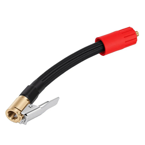 Flexible Tire Inflator Extension Hose With Quick Connect Air Chuck Adapter External Thread And Leakproof Clip On Design For Car Motorcycle Bike Or Electric Vehicle Inflation, black braided hose with brass clip-on chuck