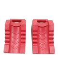 Red Two Pack Rubber Wheelchair Chocks With Handle For Stable Seating And Slip Proof Easy Grip Wheel Stopper shown from top view