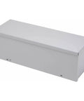 Heavy Duty Galvanized Steel Wiring Trough 10 By 10 By 96 Inch With Secure Screw Cover Lid, side view of a white wire duct box.