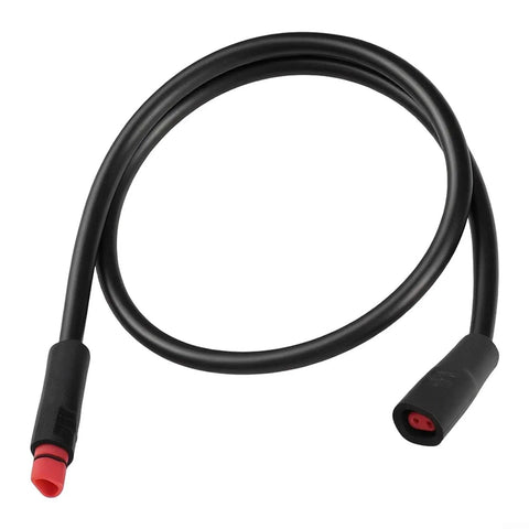 Heavy Duty 2 Pin E Bike Extension Cable That Is Totally Waterproof With IP65 Rating To Handle Rain Storms Plus Flexible ABS Build For Super Easy Install And Smooth Signal Power Transmission On Your Ride. 660mm black waterproof e bike extension cable with 2-pin red connectors