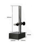 High Precision Granite Height Gauge With Marble Base Measuring Stand And Dial Indicator For Marble Platform Pro Grade Measuring Tool With Vernier Readings Locking Slide And Fine Adjustment For Accurate Measurements 100x150x50x280, showing side view.