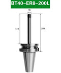 BT40 ER8 Collet Chuck Holder For CNC Machine with steel build, dimensions 200L x 12L, suitable for precision grinding.