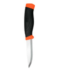 Heavy-Duty Carbon Steel Fixed-Blade Knife With Sheath, 4.1-Inch Blade, ergonomic high-friction grip, displayed vertically