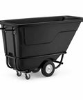 Built Like A Tank Heavy Duty Tilt Truck Trash Cart With Smooth Rolling Casters And Black Steel Body, 0.5 Cubic Yard Commercial Waste Hauler, 850 Pound No Sweat Workhorse For The Job Site, side view.