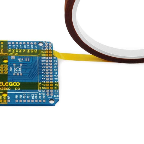 High Temp Polyimide Tape 4 Pack Set With Silicone Adhesive 1/8 Inch for PCB masking and soldering displayed with circuit board