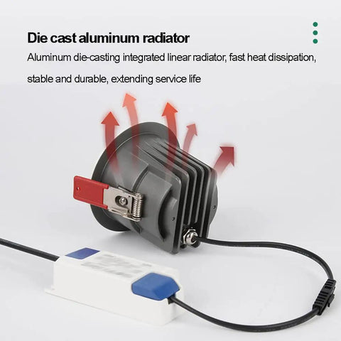 Die cast aluminum radiator with fins for heat dissipation, designed for stability and durability in lighting fixtures.